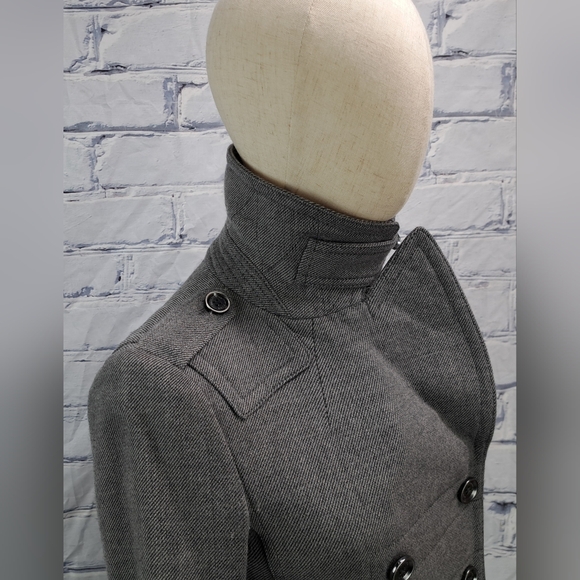 Burberry Double Breasted Pea Coat Jacket Zip Cuffs Peplum Pleated Gray Wool 2 US - Picture 5 of 16